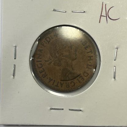1961 Half Penny Coin - Clipped Planchet Rim Bite Error - Scarce Predecimal Clip