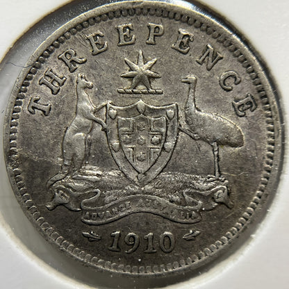 1910 Threepence Coin - Very Fine - Silver Edward VI First Year of Issue
