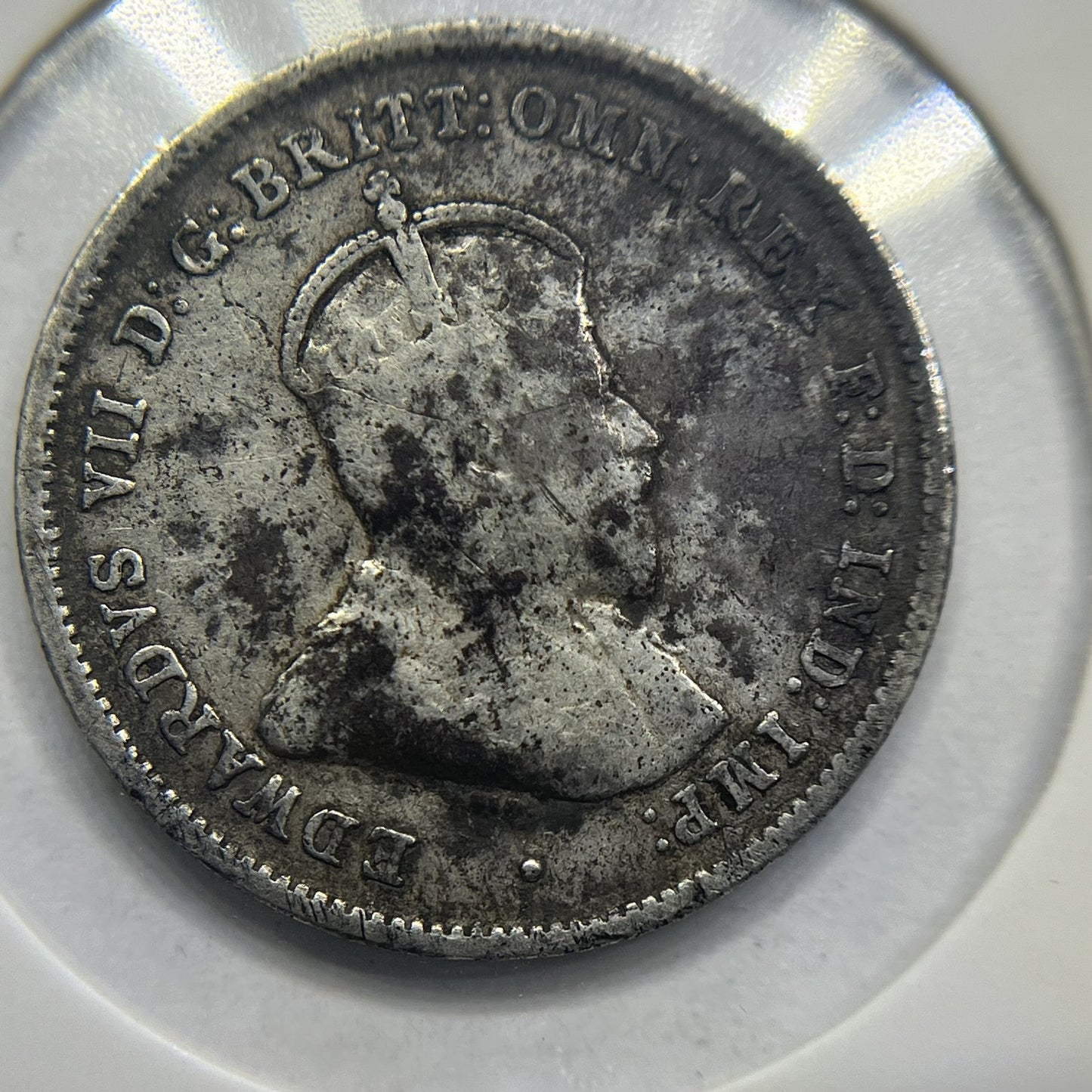1910 Sixpence Coin - Very Fine damaged - Silver Predecimal Edward VII