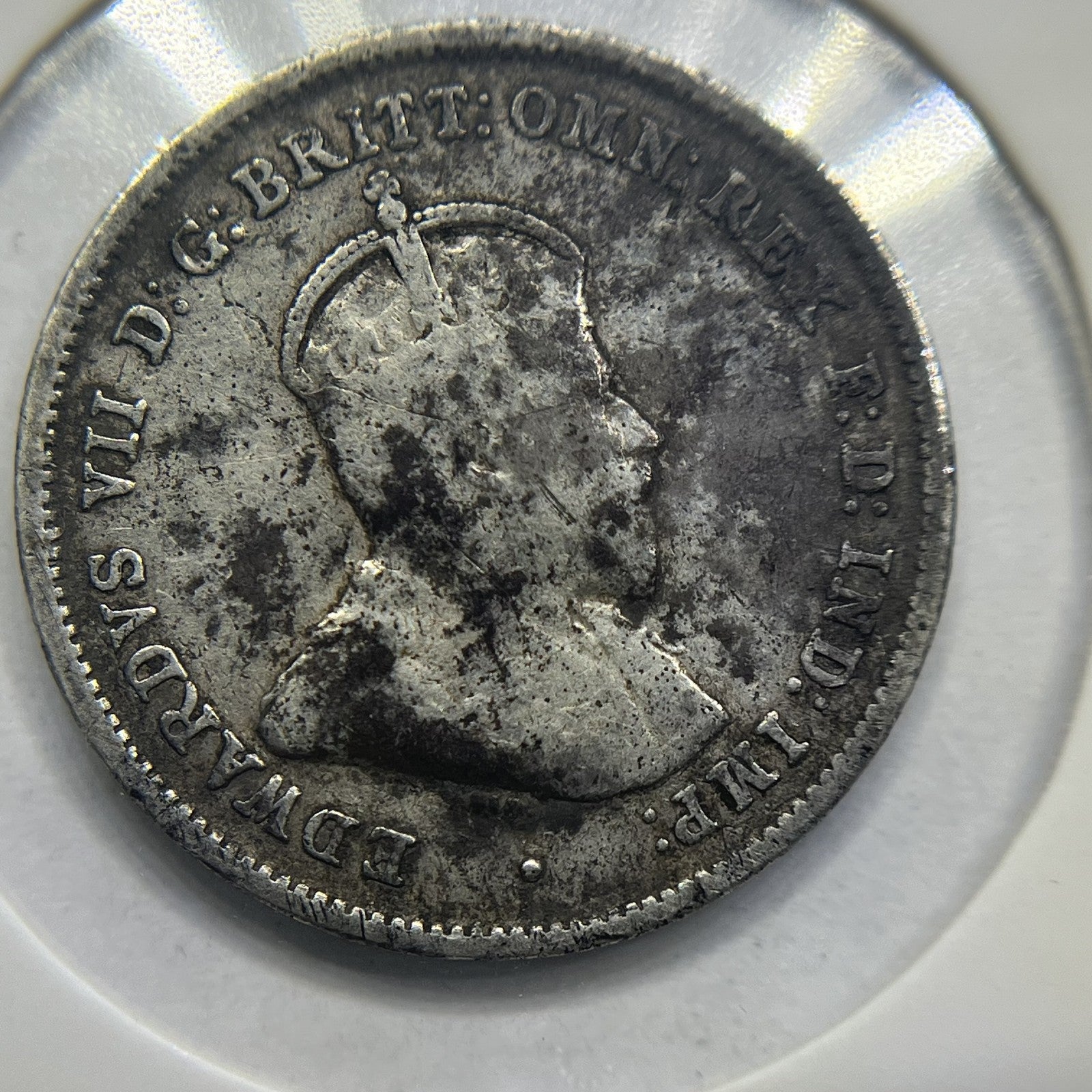 1910 Sixpence Coin - Very Fine damaged - Silver Predecimal Edward VII