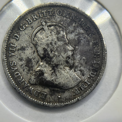 1910 Sixpence Coin - Very Fine damaged - Silver Predecimal Edward VII