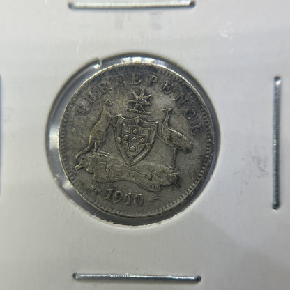 1910 Threepence Coin - Very Fine - Edward VII Silver Predecimal First Year