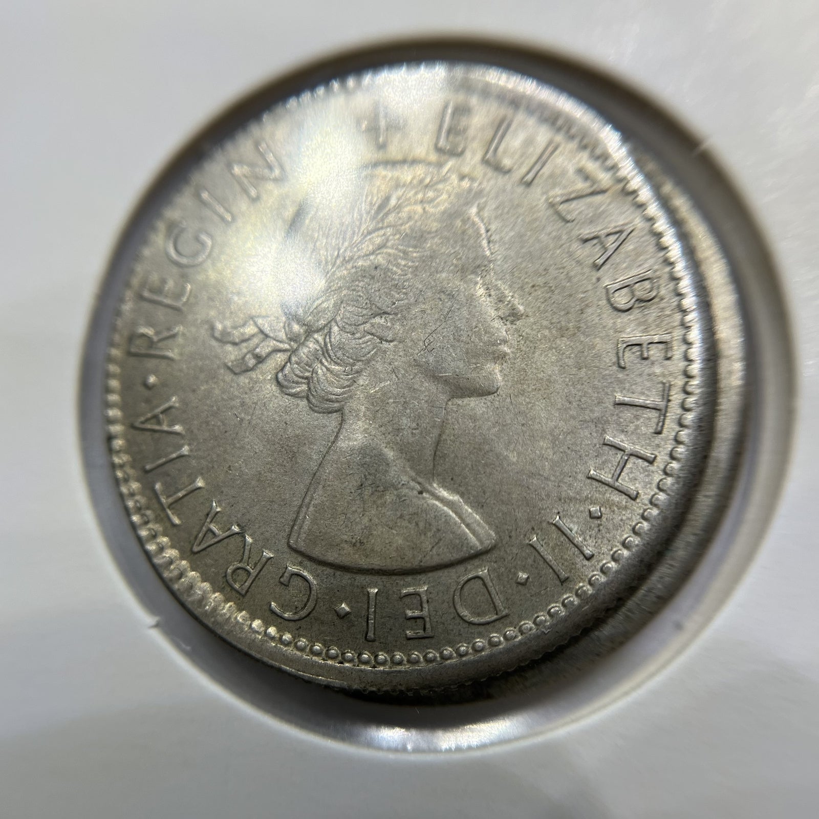 1953 Florin Coin - Off Centre Misstrike Error Major LIP Struck out of Collar
