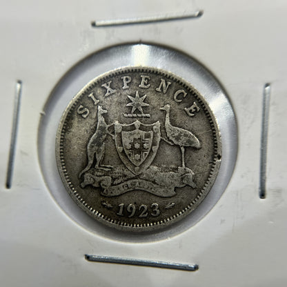 1923 Sixpence Coin - Very Good - George V Silver Predecimal Australian