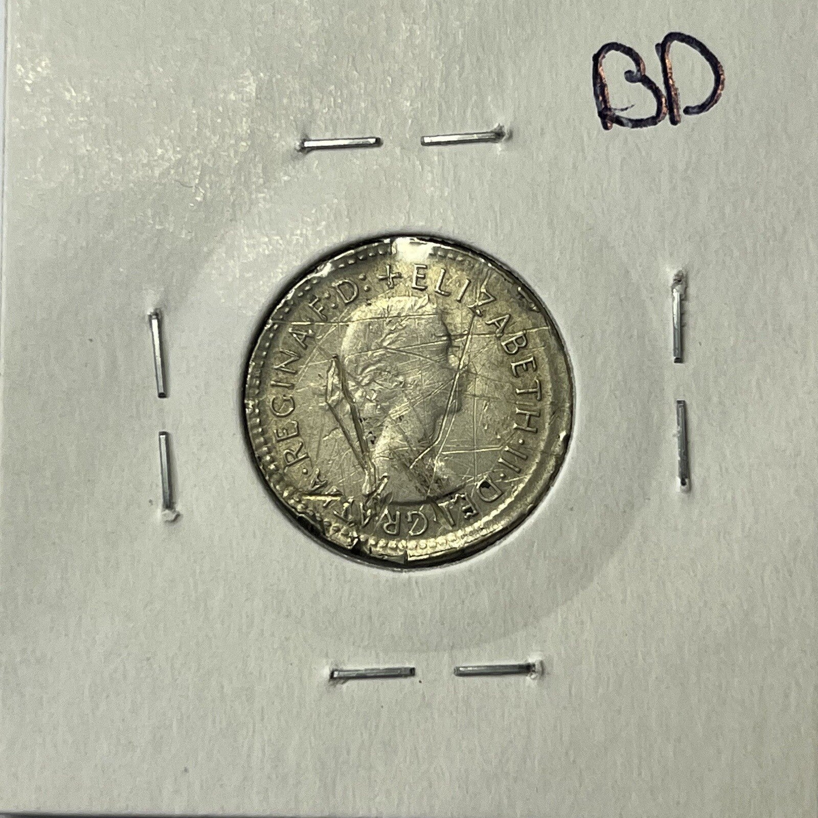 1962 Sixpence Coin - BroadStrike Misstrike Error - Silver Scarce Collar