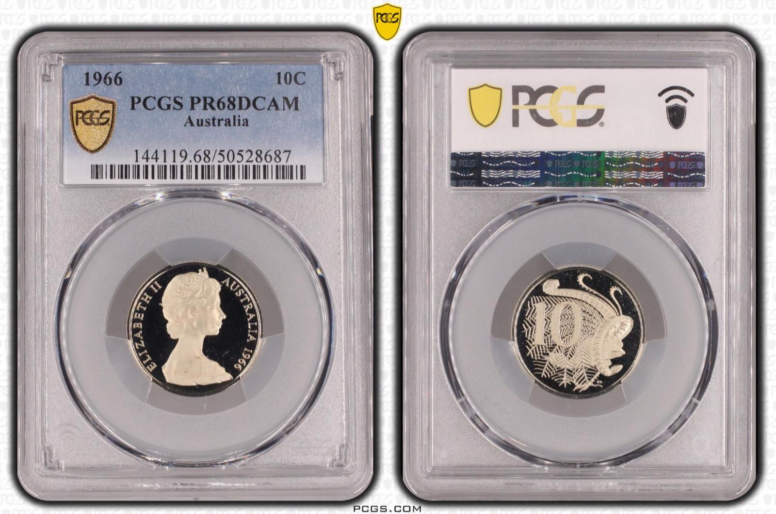 1966 Ten 10 Cent Coin - PCGS PR68DCAM - Proof Graded Elizabeth II Slab
