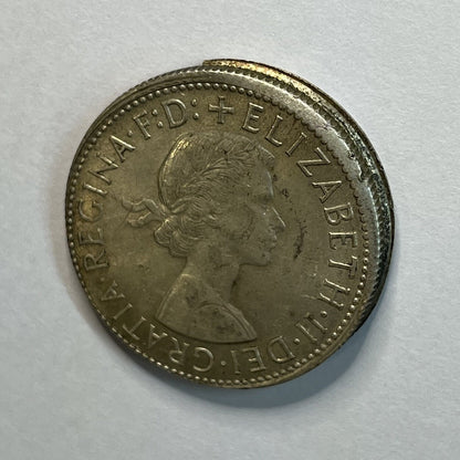 1961 Florin Coin - Off Centre Misstrike Error HUGE LIP Struck out of Collar