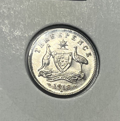 1918 Threepence Coin - Choice Uncirculated - Silver Predecimal - High Grade