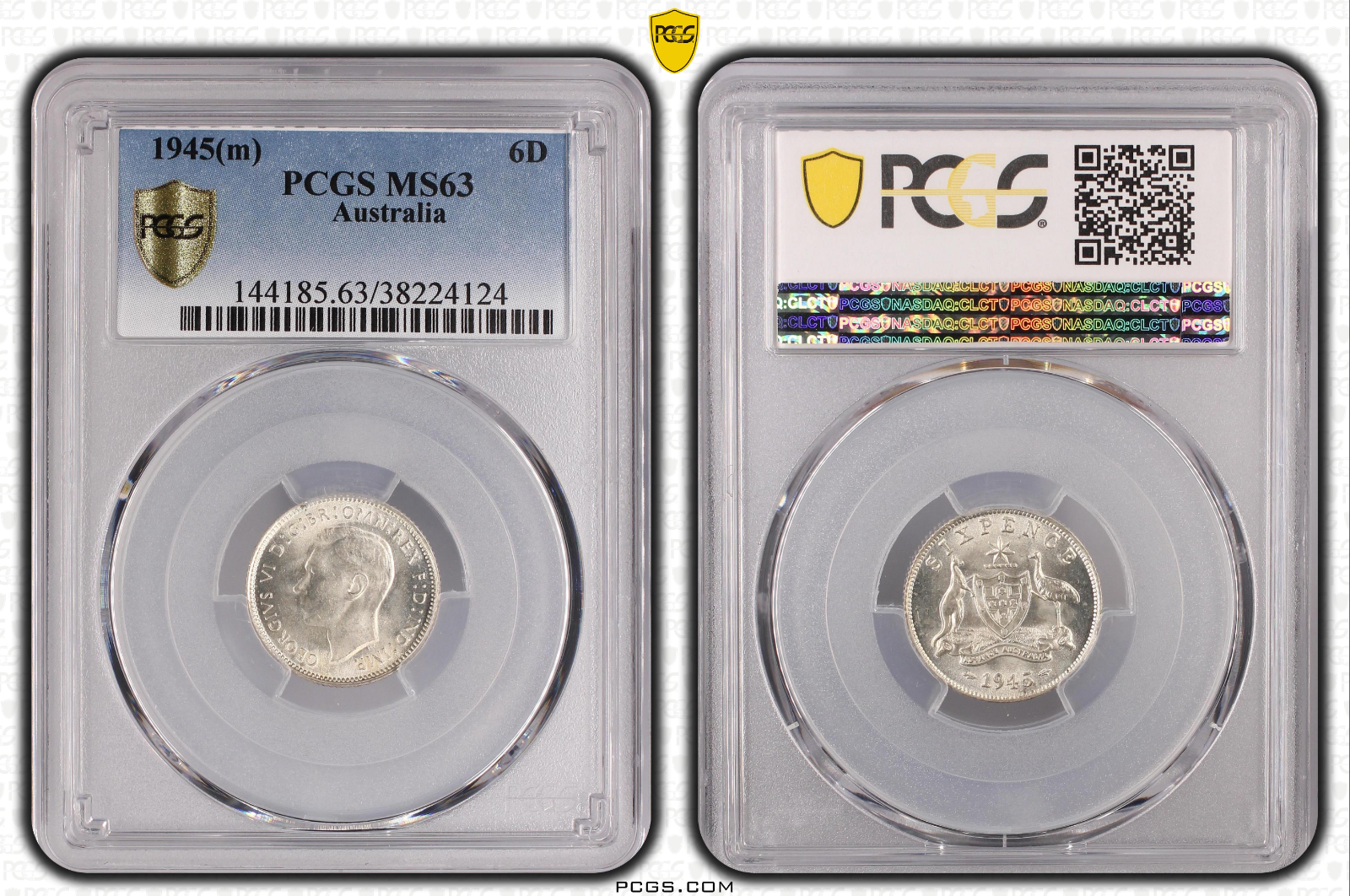1945 m Sixpence Coin - PCGS MS63 - Uncirculated Graded George VI Silver