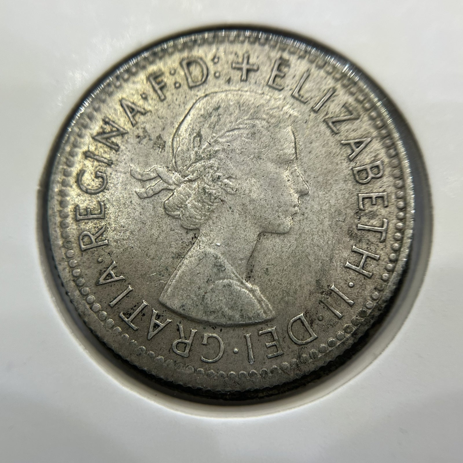 1960 Shilling Error Coin - Struck out of Collar w Lip EF - Silver Elizabeth II