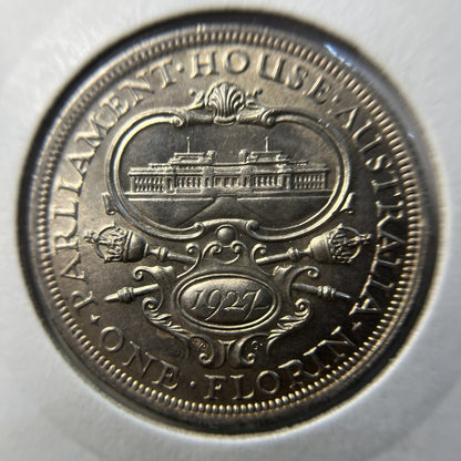 1927 Parliament Florin Coin - Choice Uncirculated Lustre - 8 Pearls 3 steps