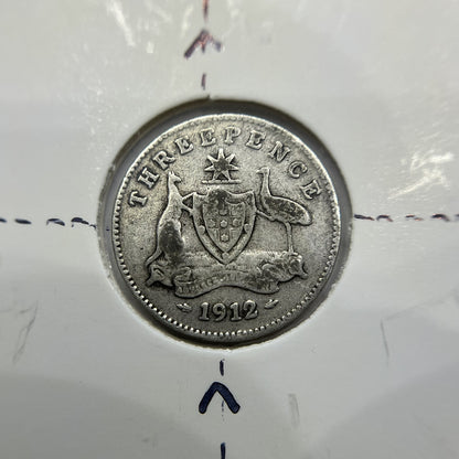 1912 Threepence Coin - Very Good Upset Rotation Error - Silver George V