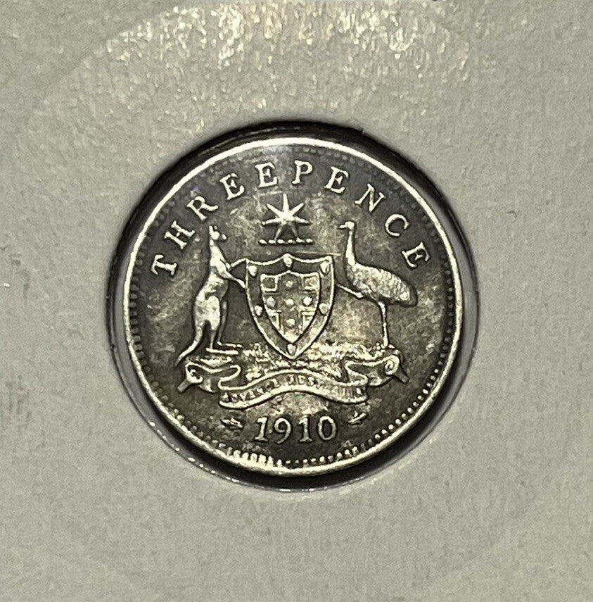 1910 Threepence Coin - Silver Predecimal Australian Coin - Good Very Fine