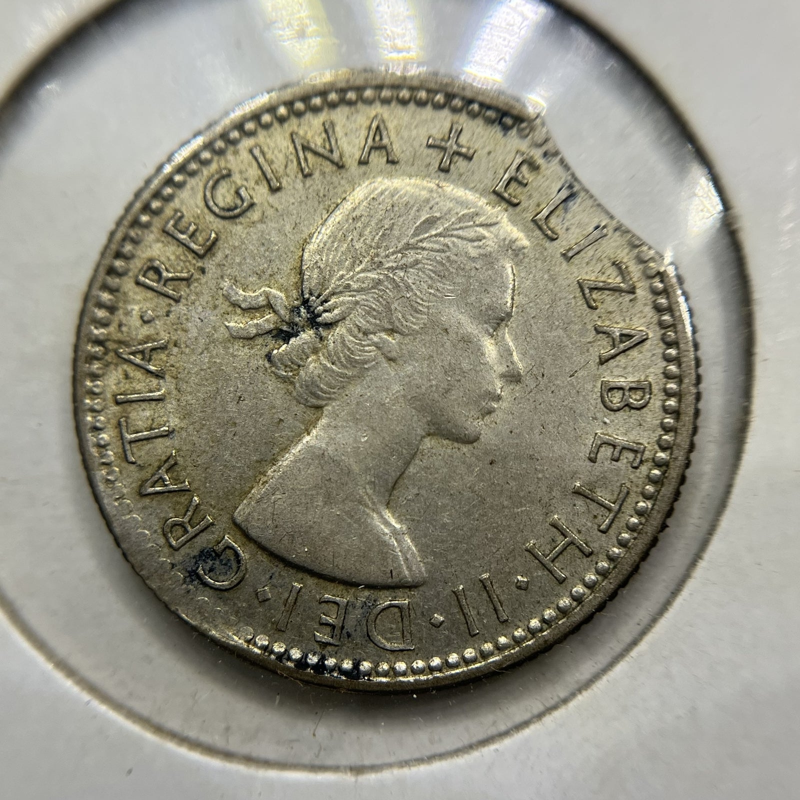1953 Shilling Error Coin - Clipped Planchet Rim Bite VF - Silver Elizabeth II
