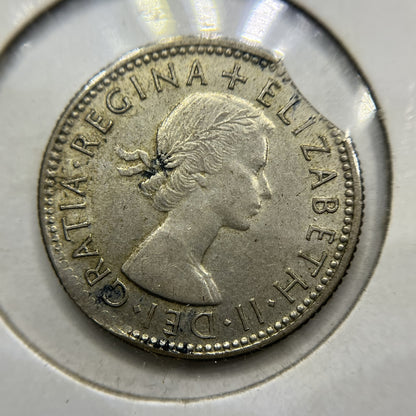 1953 Shilling Error Coin - Clipped Planchet Rim Bite VF - Silver Elizabeth II