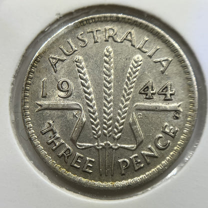 1944 s Threepence Error Coin - Straight Clip VF - George V Silver