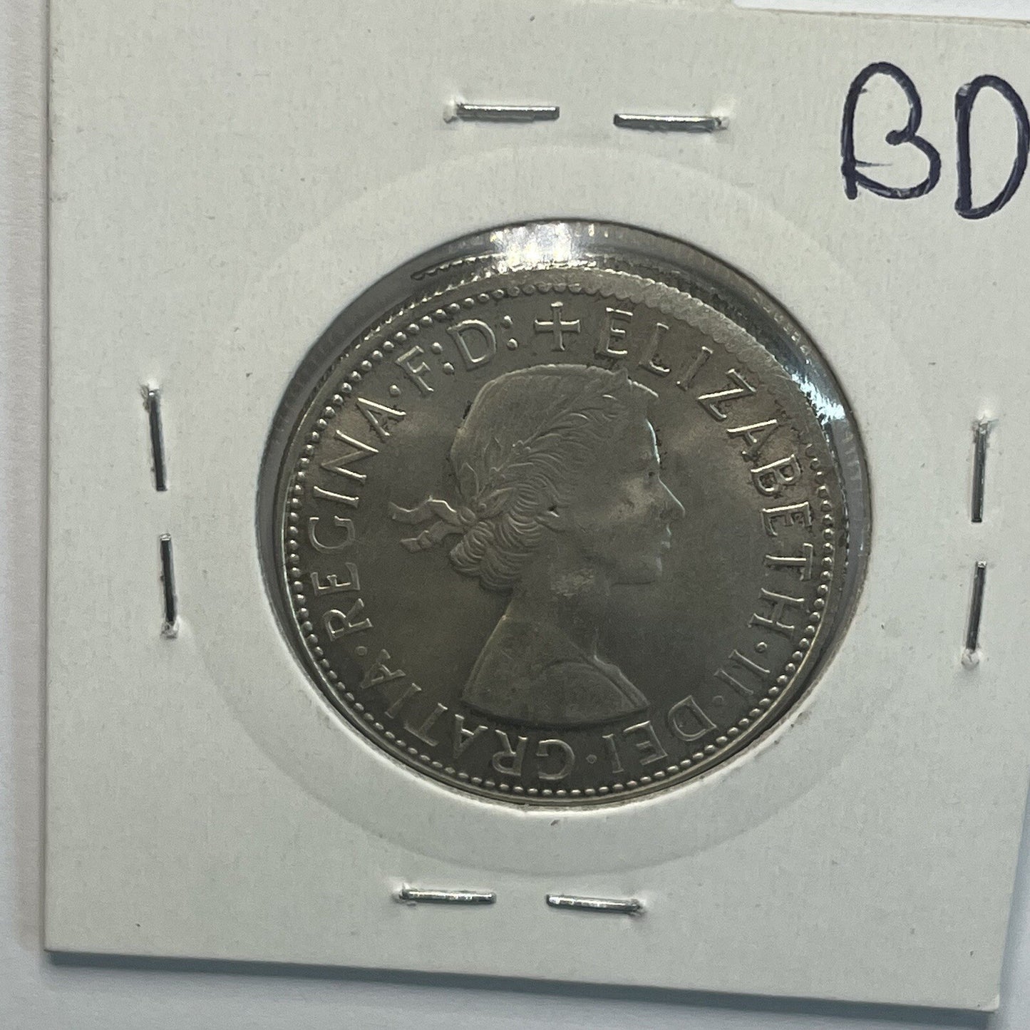 1963 Florin Coin - UNC Off Centre Misstrike Error LIP - Scarce Predecimal Collar