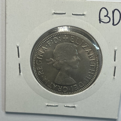 1963 Florin Coin - UNC Off Centre Misstrike Error LIP - Scarce Predecimal Collar