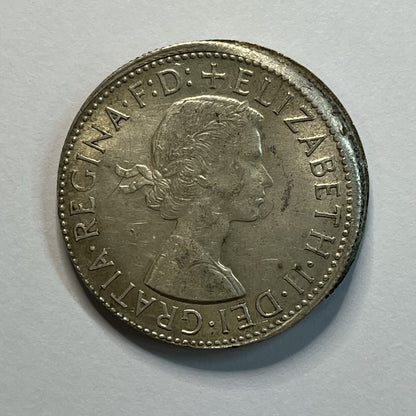 1961 Florin Coin - Off Centre Misstrike Error HUGE LIP Struck out of Collar