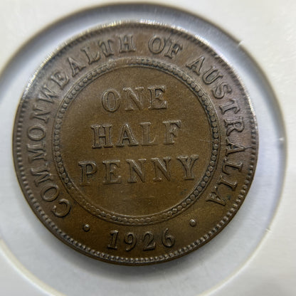 1926 Half Penny Error Coin - Half Moon and Pigtail gFine - George V