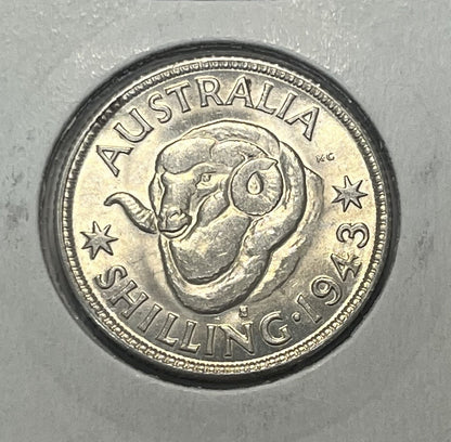 1943 s Shilling Coin - Choice Uncirculated ChUNC - Silver Predecimal George VI