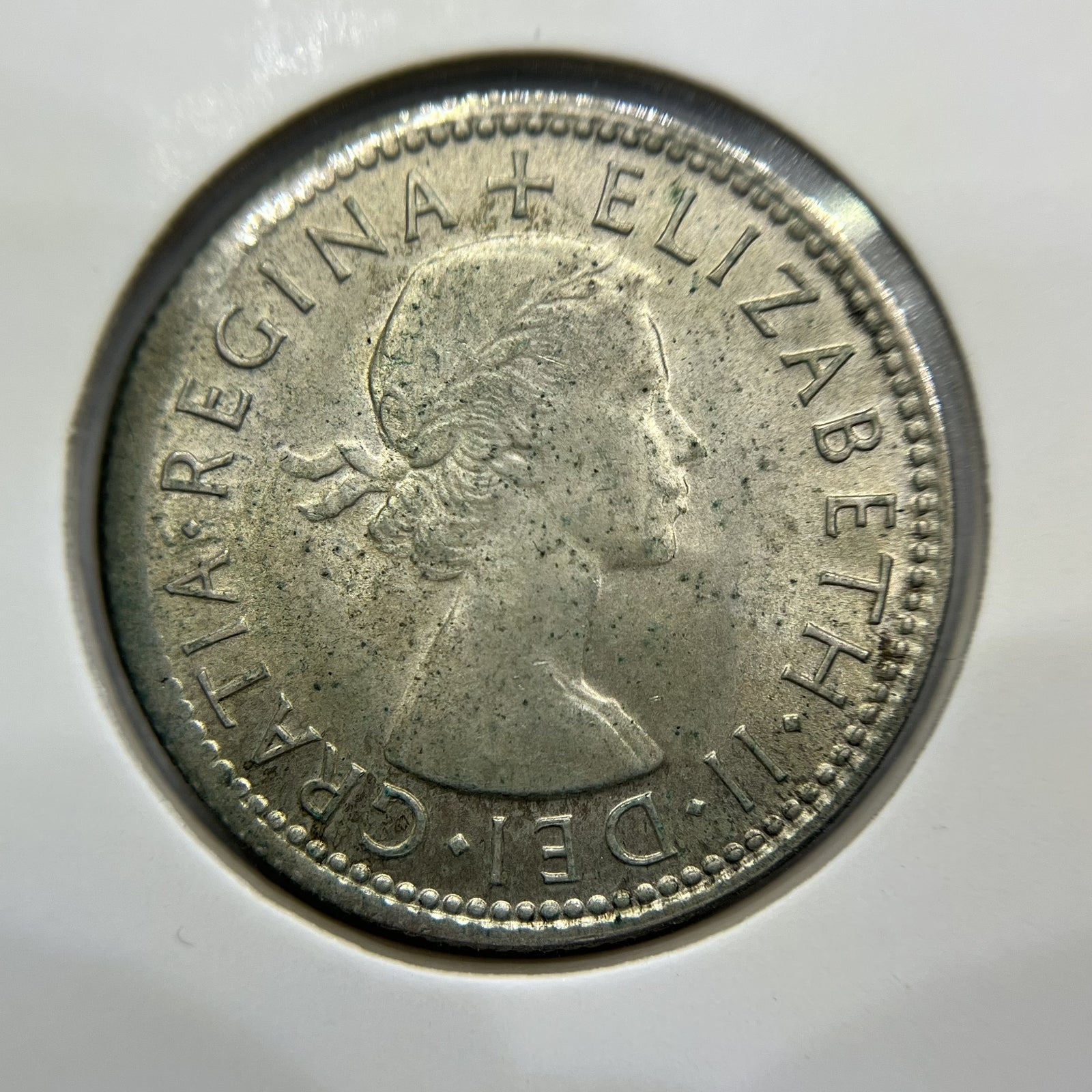 1954 Shilling Error Coin - Struck out of Collar w Lip aUNC - Silver Elizabeth II