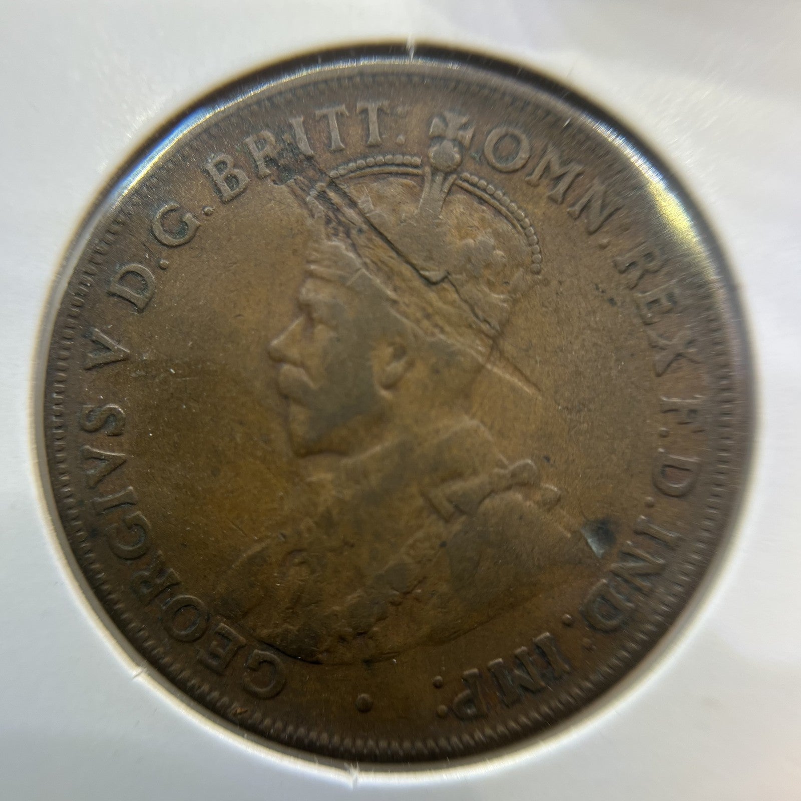 1920 Penny Error Coin - Planchet Flaw Fine - Predecimal King George V