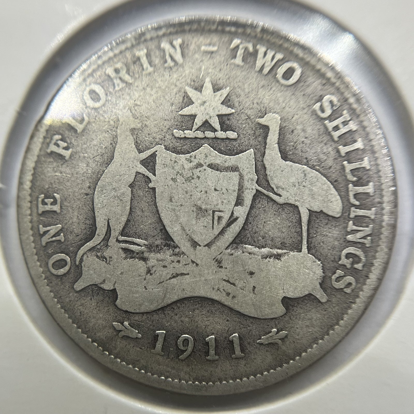 1911 Florin Coin - Very Good - Silver Predecimal Scarce Date George V