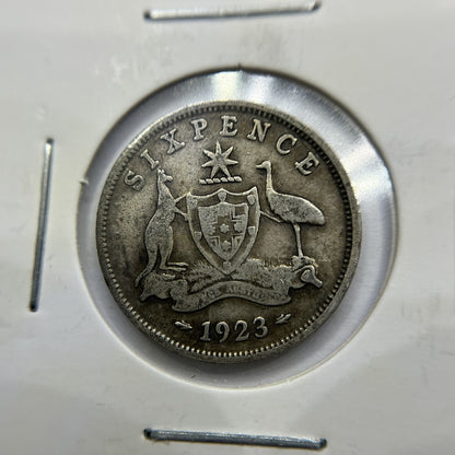 1923 Sixpence Coin - Very Good - George V Silver Predecimal Australian