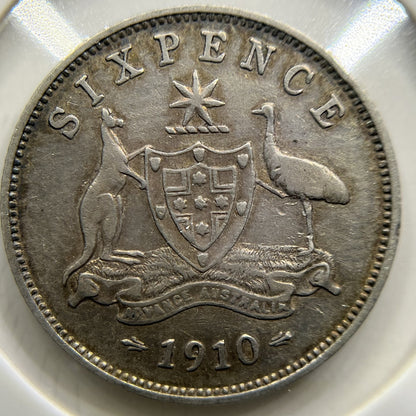 1910 Sixpence Coin - Very Fine - Silver Edward VII
