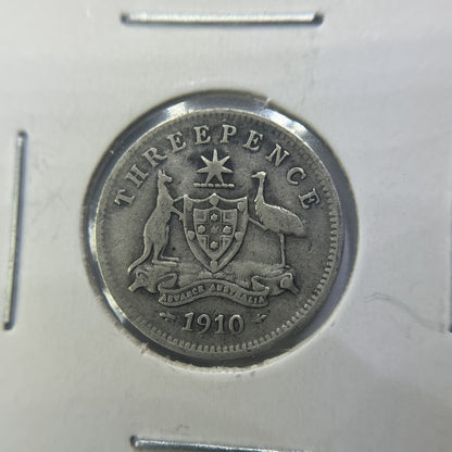 1910 Threepence Coin - Very Fine - Edward VII Silver Predecimal First Year