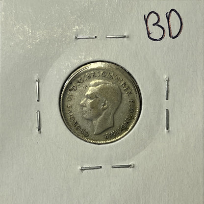 1948 Sixpence Coin - BroadStrike Misstrike Error - Silver Scarce Collar