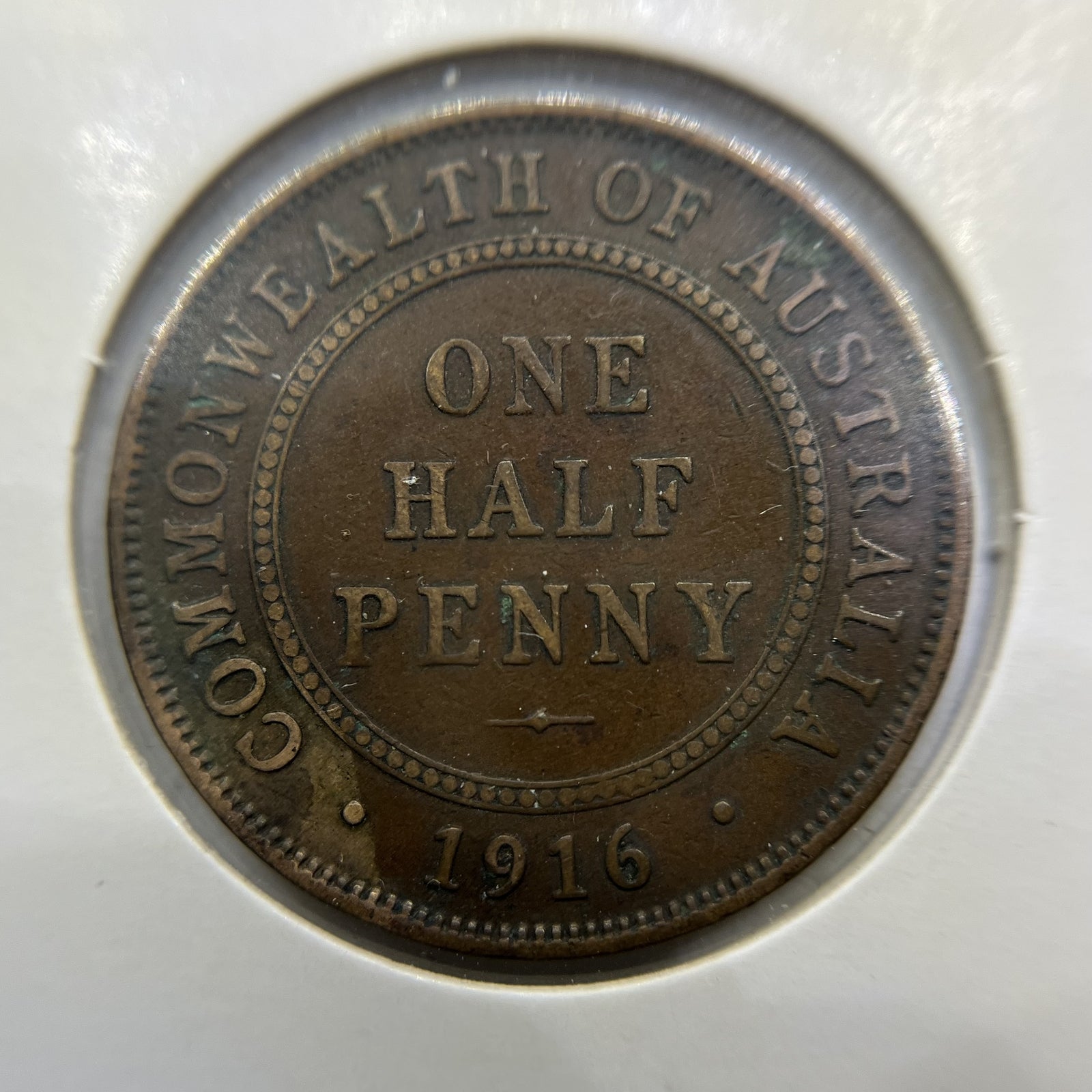 1916 Half Penny Error Coin - No I Under Scroll RARE Fine - George V
