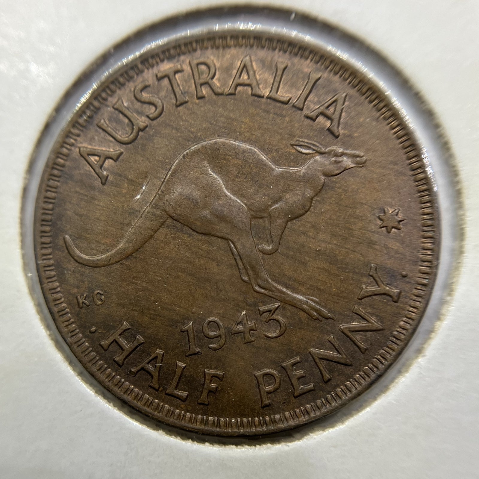 1943 I Half Penny Coin - Uncirculated - George VI Predecimal