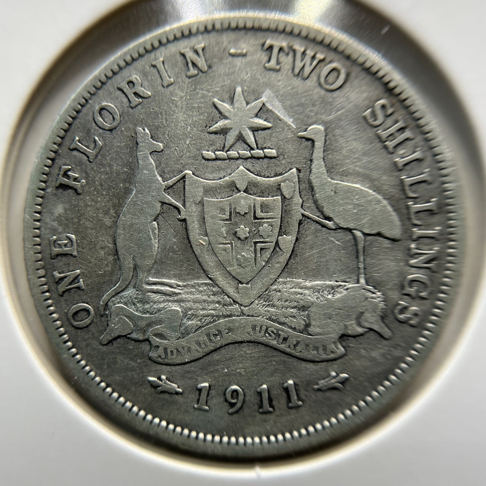 1911 Florin Coin - almost Fine - Scarce Date George V Silver Predecimal