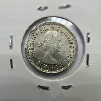 1962 Sixpence Error Coin - Clipped Planchet Rim Bite - Silver Elizabeth II