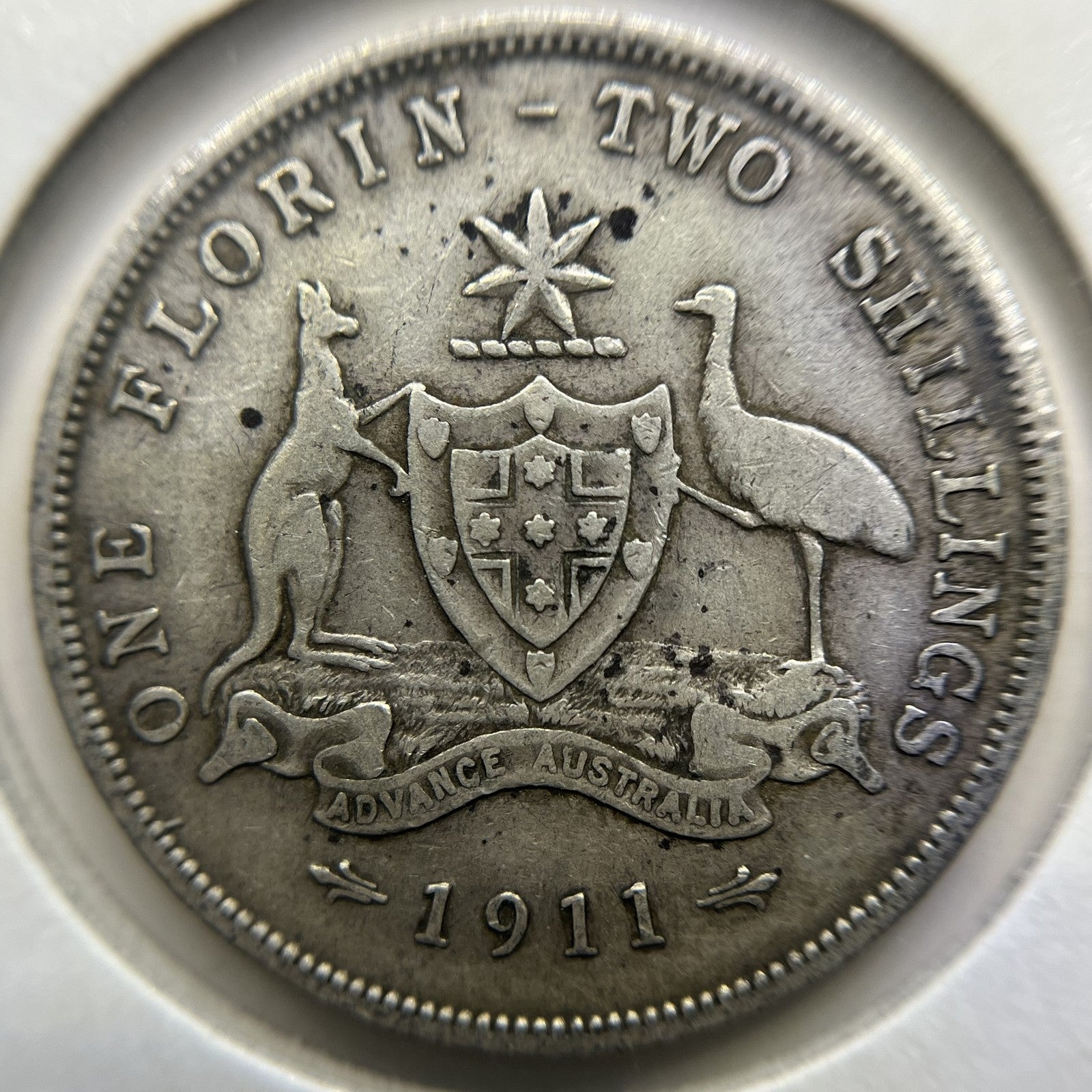 1911 Florin Coin - Fine - Scarce Date George V Silver Predecimal Australian