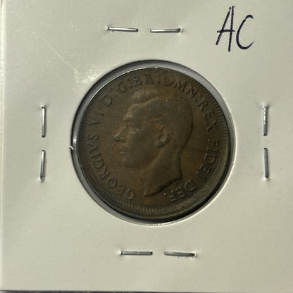 1949 Half Penny Coin - Off Centre Misstrike Error Lip - Scarce Predecimal Collar