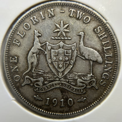 1910 Florin Coin - Very Fine - CV$325 Edward VII Silver Predecimal First Year