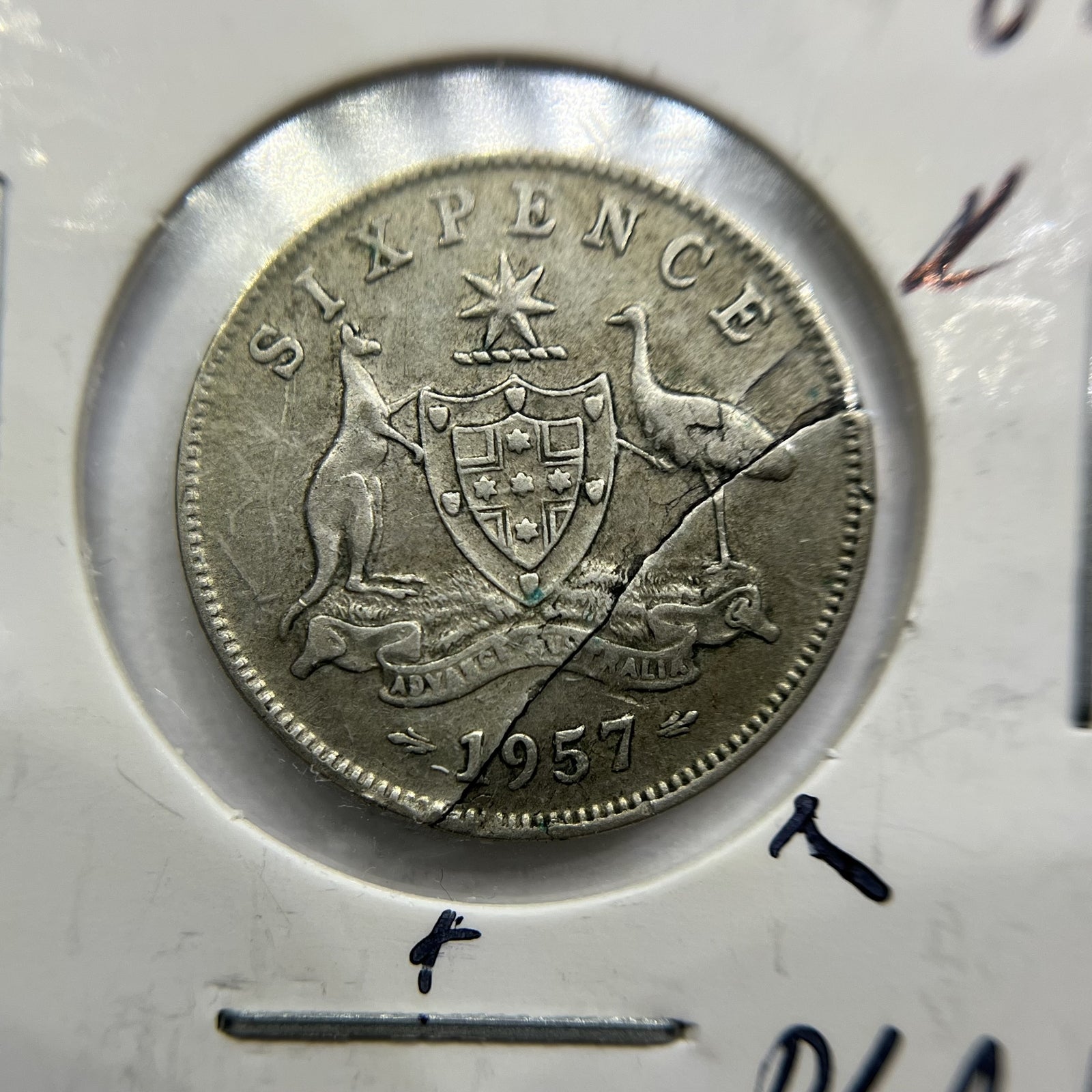 1957 Sixpence Error Coin - Planchet Flaw Peeling - Scarce Elizabeth II Silver