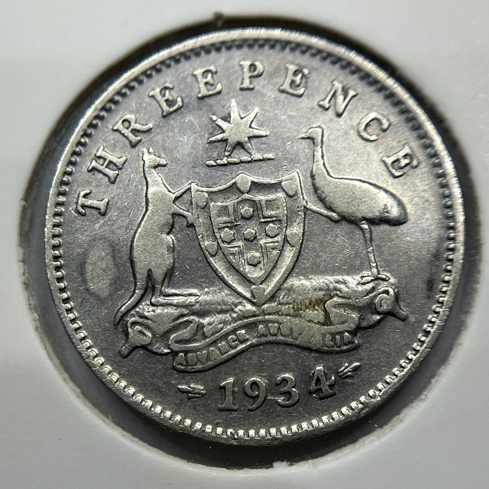 1934/33 Threepence Error Coin - Fine - George V Overdate Scarce Silver