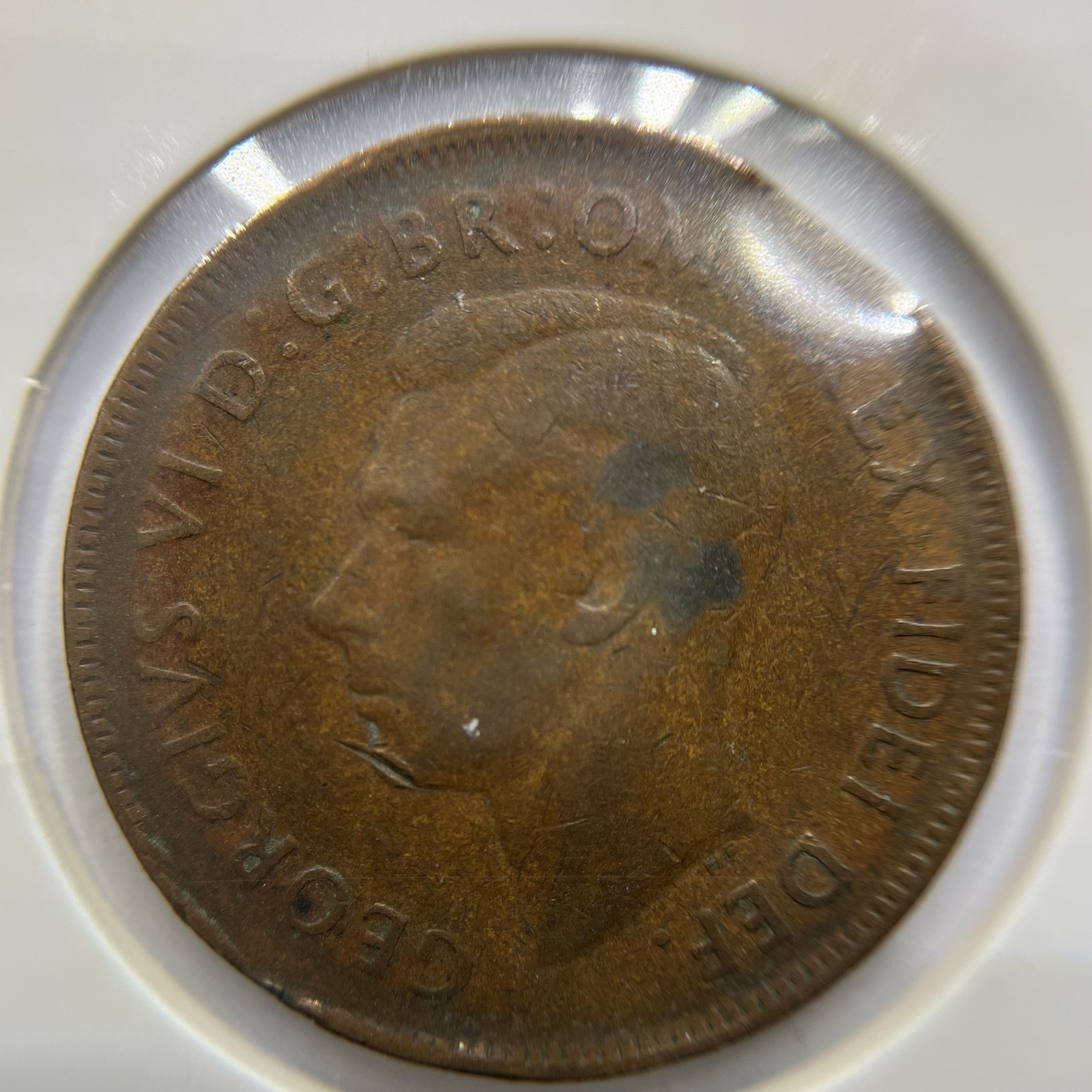 1951 Penny Error Coin - Clipped Planchet Rim Bite - Predecimal George VI