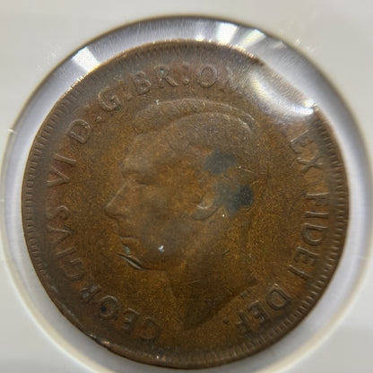1951 Penny Error Coin - Clipped Planchet Rim Bite - Predecimal George VI