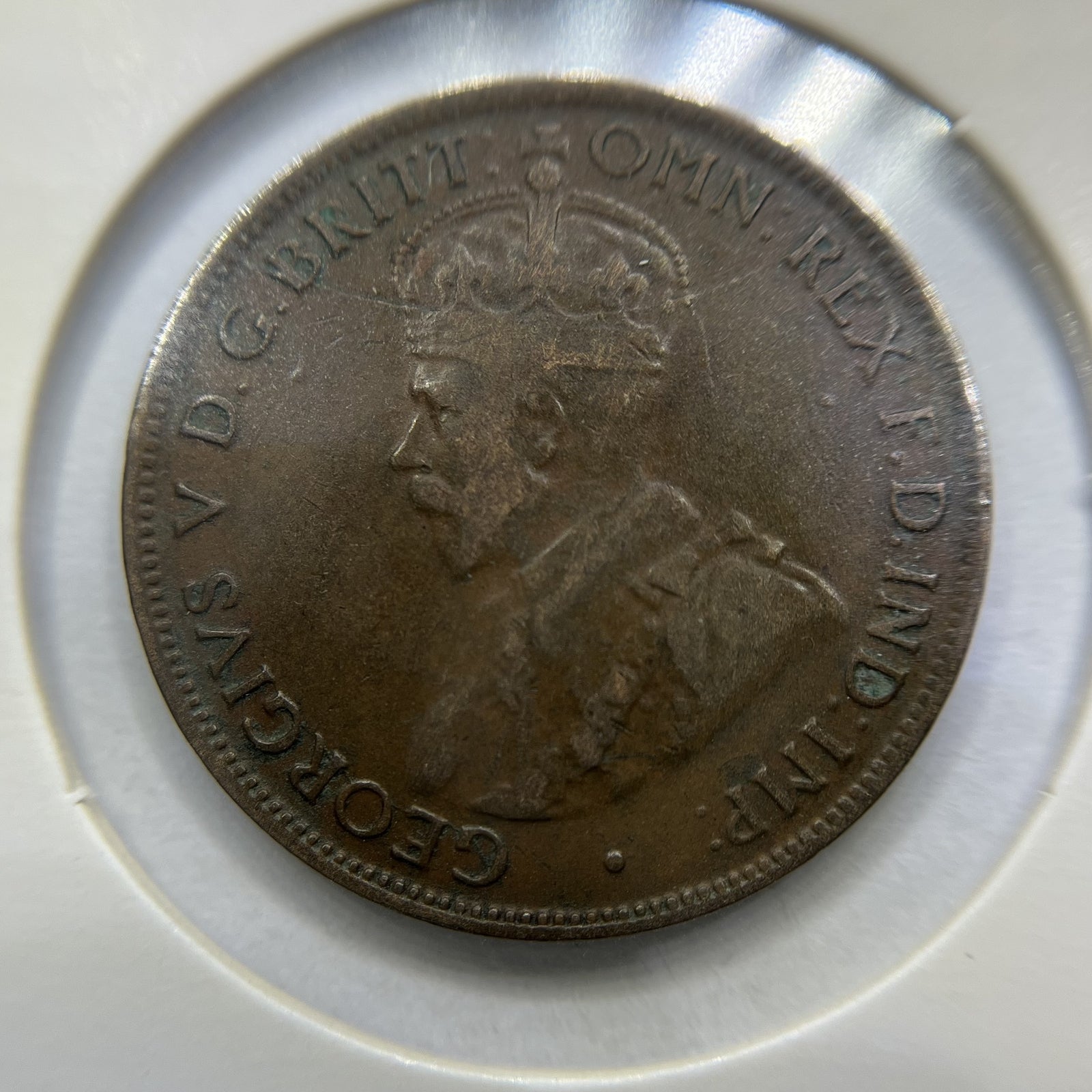 1926 Half Penny Error Coin - Half Moon and Pig Tail Fine - Predecimal George V
