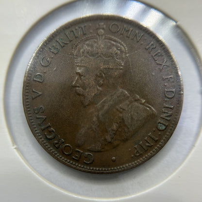 1926 Half Penny Error Coin - Half Moon and Pig Tail Fine - Predecimal George V