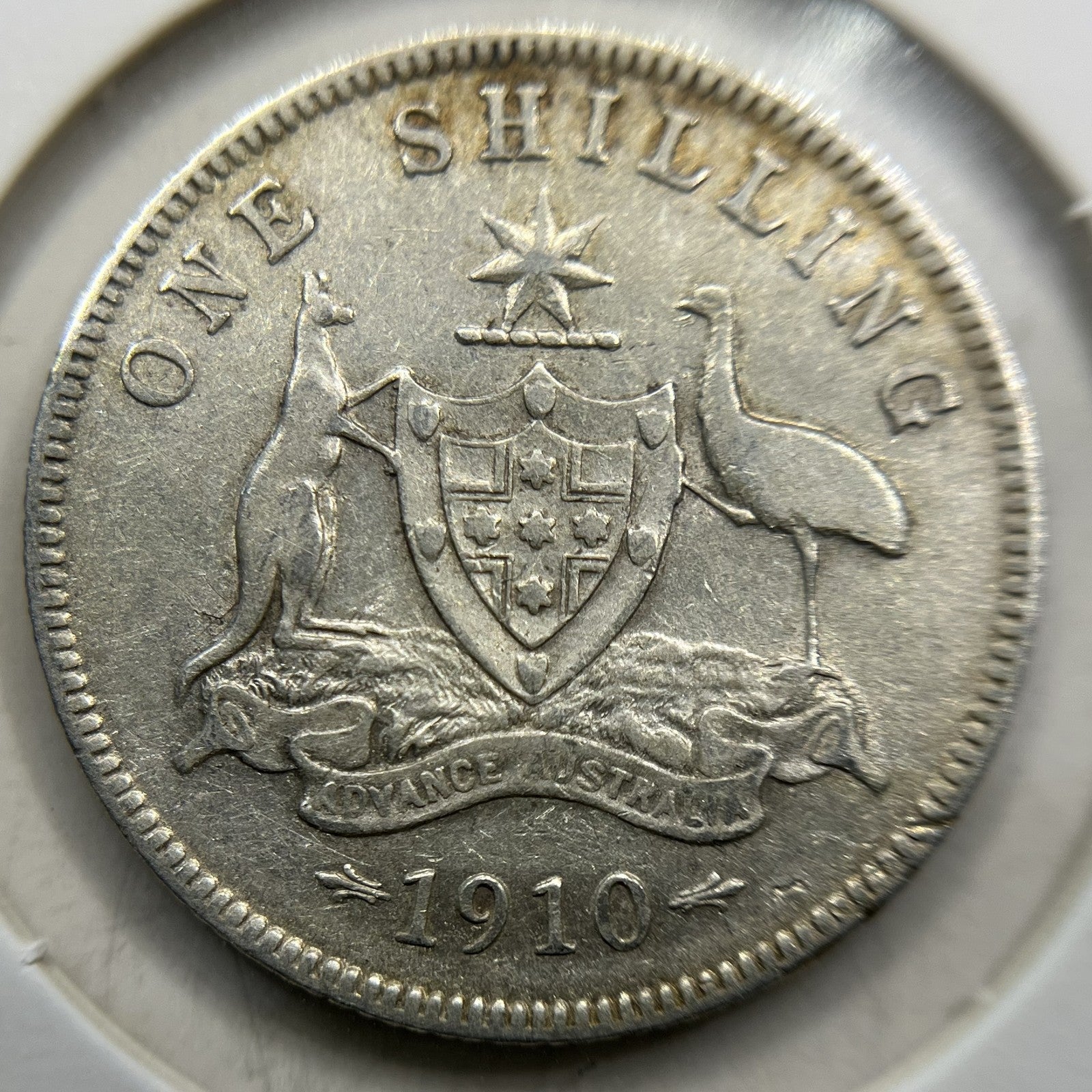1910 Shilling Coin - good Fine - Edward VII Silver First Year