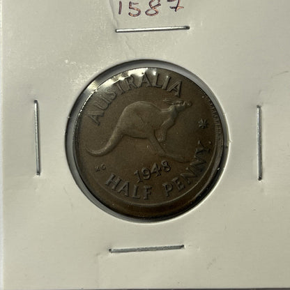 1948 Half Penny Coin - Off Centre Misstrike Error Lip - Scarce Predecimal Collar