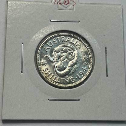 1943 s Shilling Coin - Choice Uncirculated - George VI Silver Predecimal