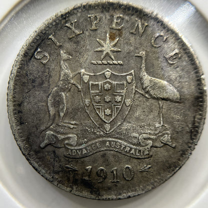 1910 Sixpence Coin - almost Very Fine - Silver Edward VII