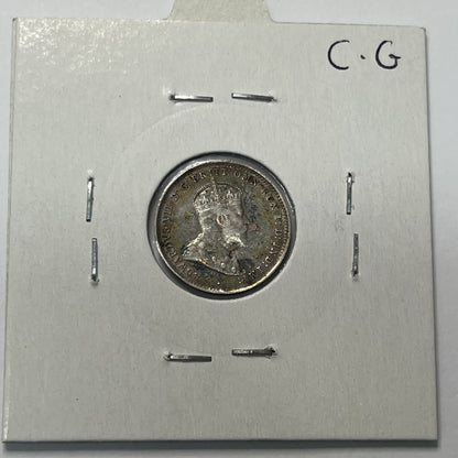 1910 Threepence Coin - almost Extremely Fine aEF - Predecimal Toned Edward II